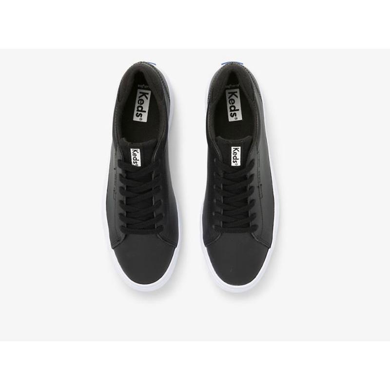 Keds Alley Deri Lace Ups Kadın Siyah | YBEOU-1653